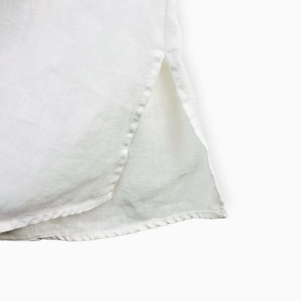 Malvin I 🖤 Linen White Tunic Medium US: 8 Top 3/4 Sleeve Blouse Beach Crochet - Picture 3 of 10